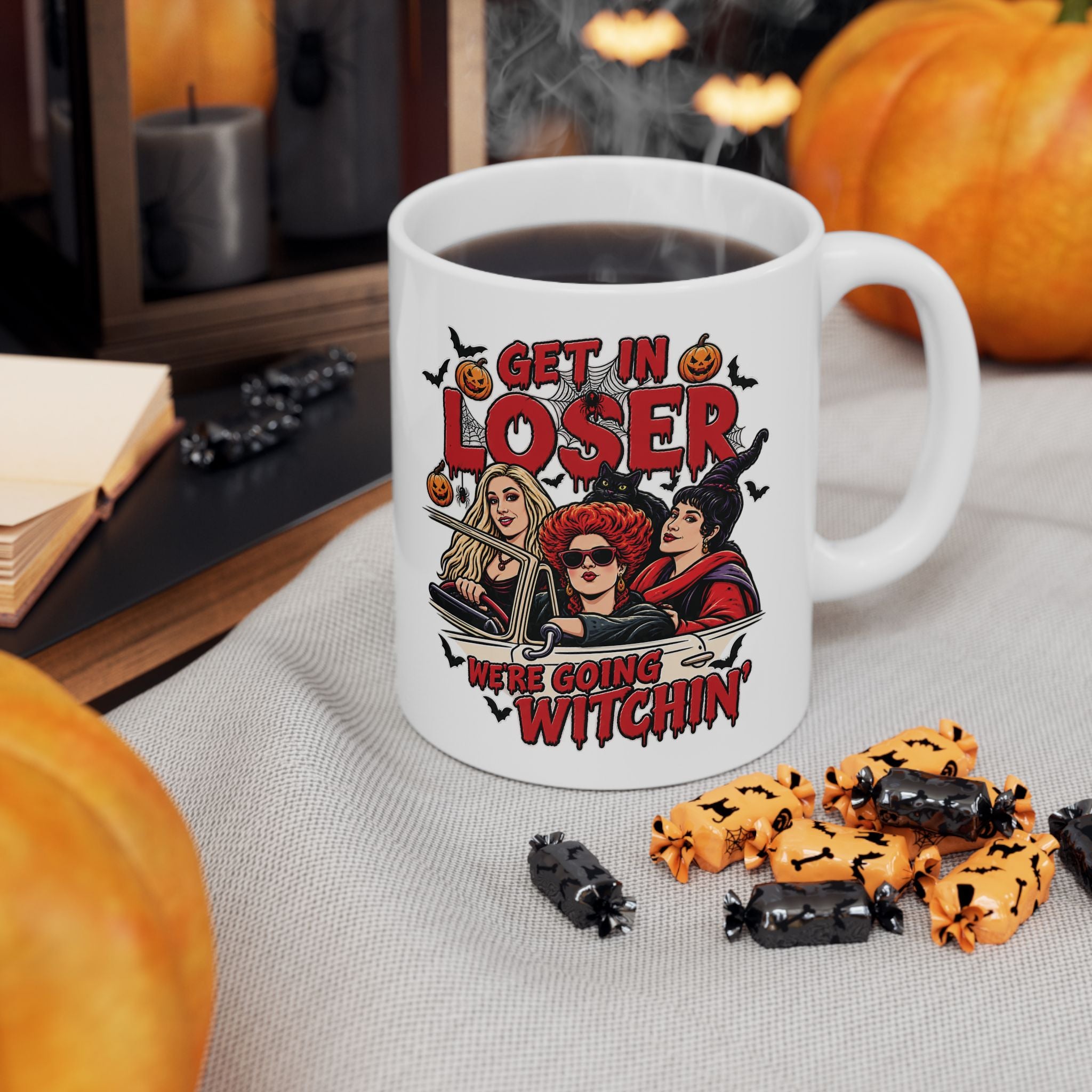 Halloween Horror Ceramic Mug — 'Look Who's Back' Spooky Character Coffee Cup (11oz/15oz)