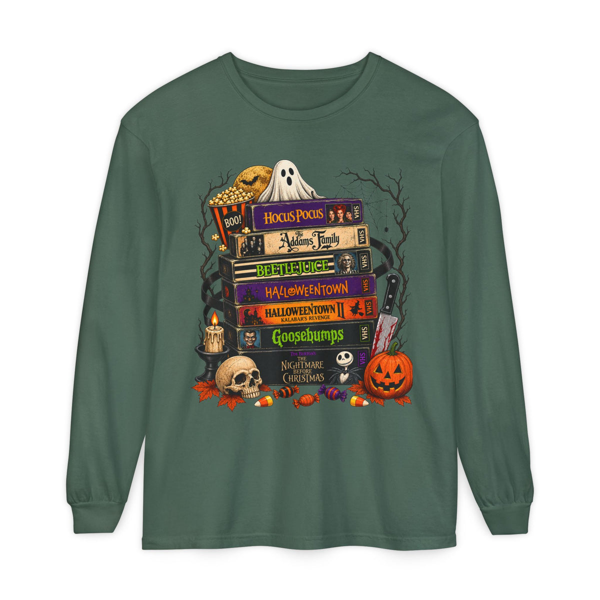 Halloween Horror Book Stack Long Sleeve Tee