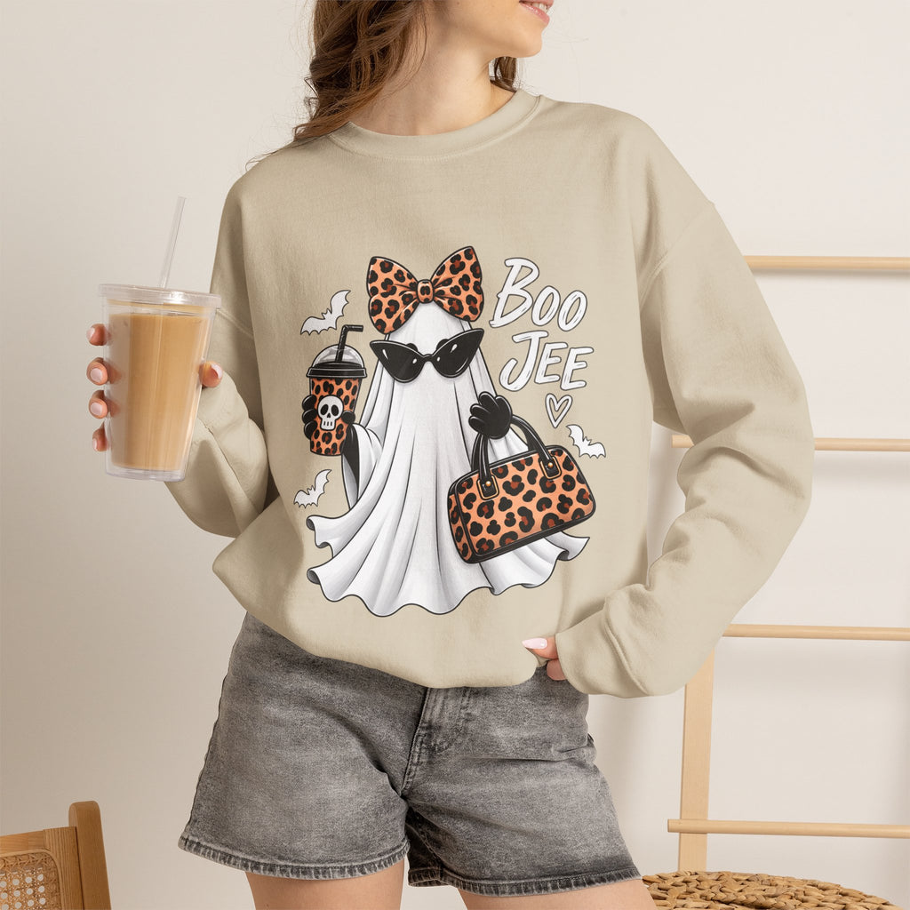 🔥 Boo Jee Leopard Ghost Halloween Graphic Crewneck Sweatshirt