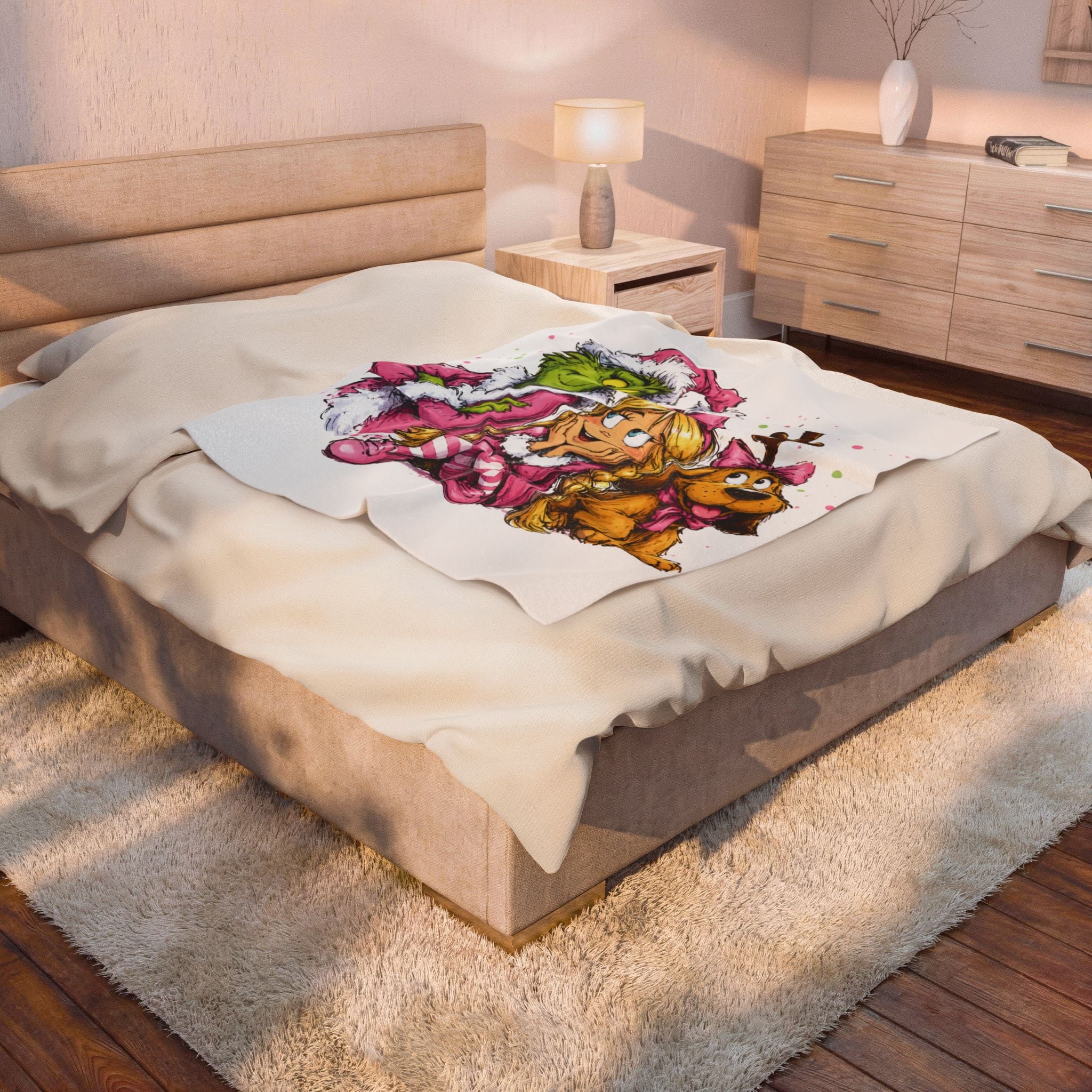 Grinch Family Christmas Velveteen Plush Blanket — Cozy Holiday Kids Throw