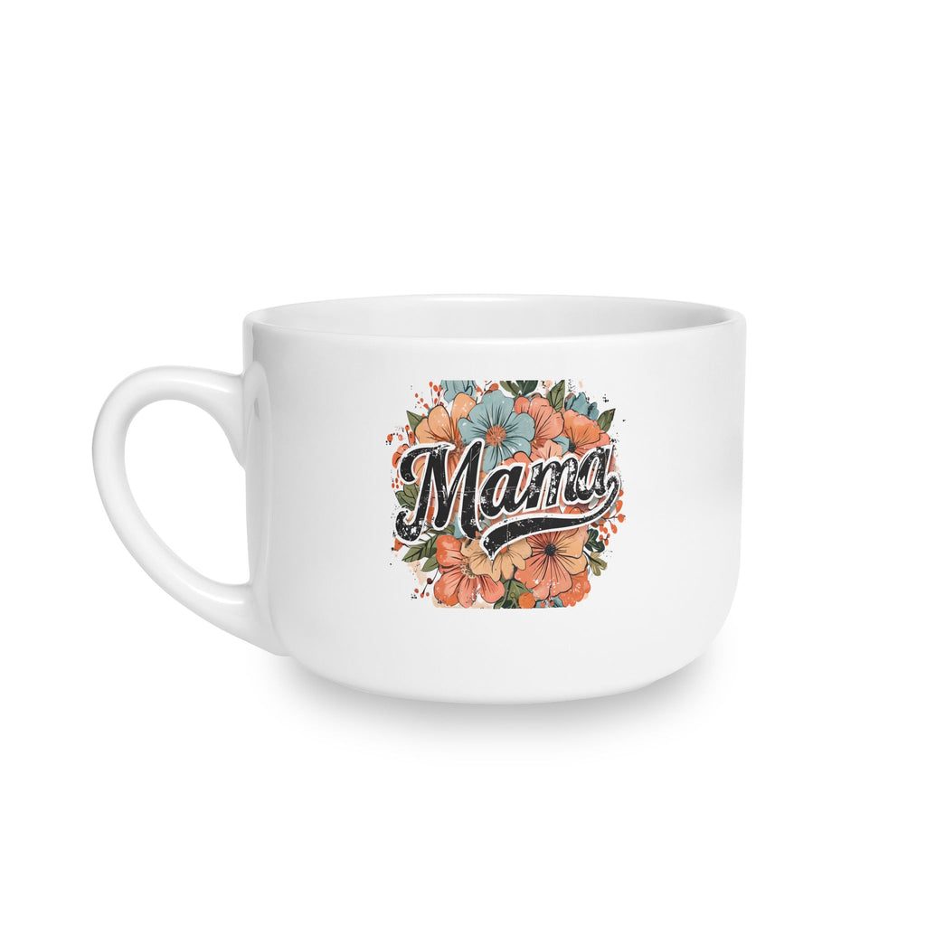 25oz Ceramic Latte Mug — Floral "Mama" Script Design, Gift for Moms, Mother's Day Coffee Cup