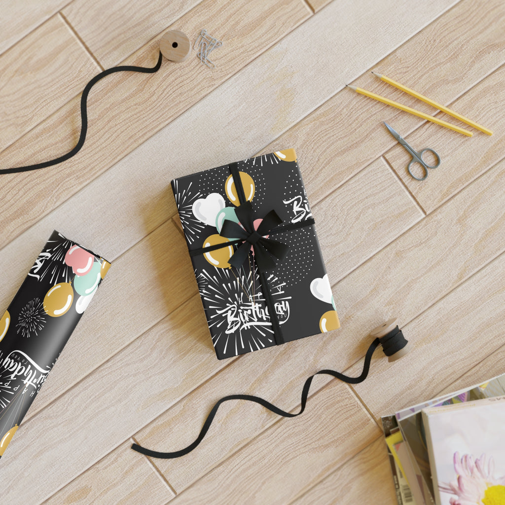 🎈✨ Midnight Birthday Celebration Balloons Gift Wrapping Paper Roll – 1pc