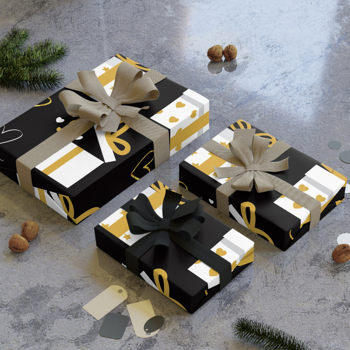 🖤✨ Black & Gold Celebration Gift Box Wrapping Paper Roll – 1pc