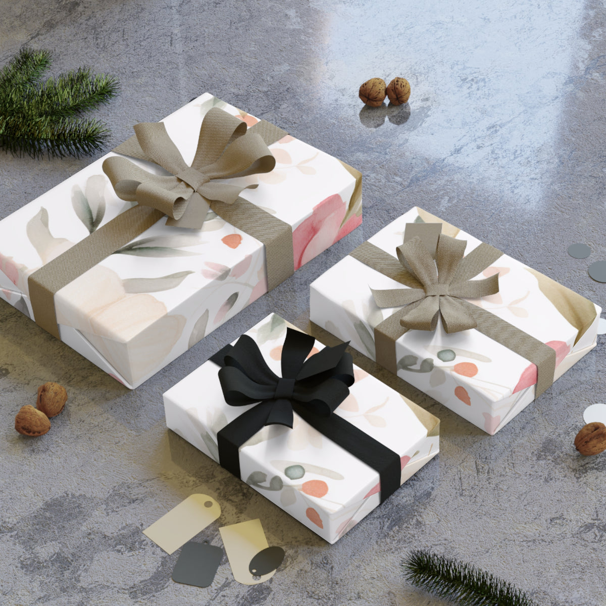 Blushing Bloom Watercolor Floral Gift Wrapping Paper Roll – 1pc