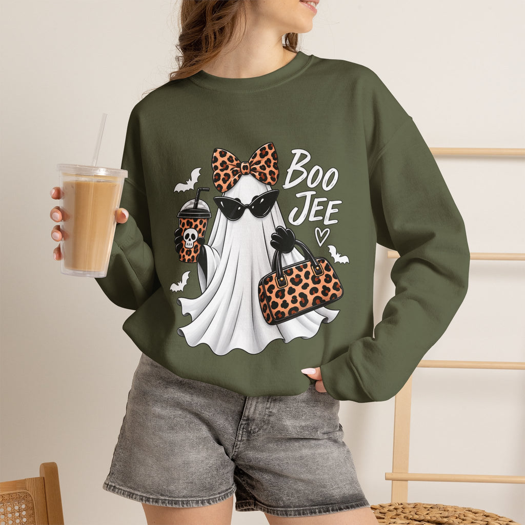 🔥 Boo Jee Leopard Ghost Halloween Graphic Crewneck Sweatshirt