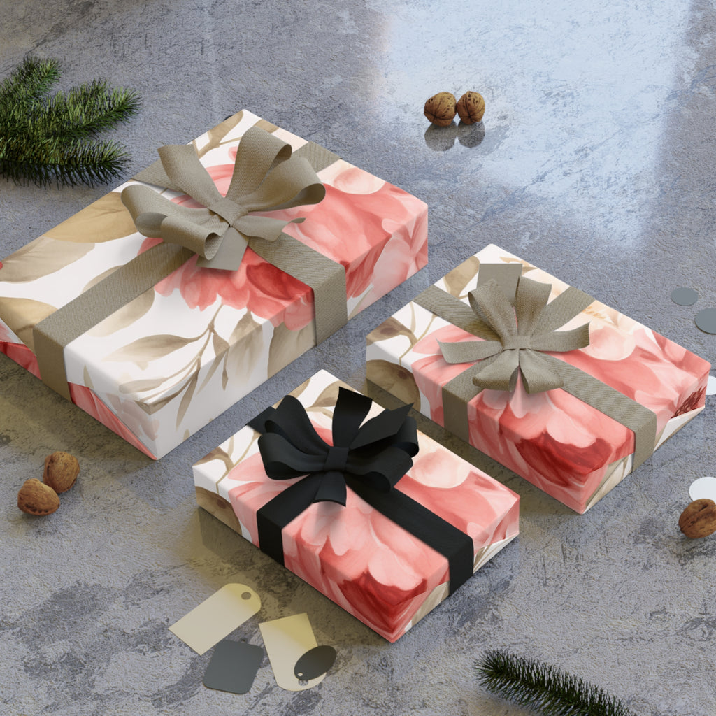 🌸 Coral Blush Garden Floral Gift Wrapping Paper Roll – 1pc
