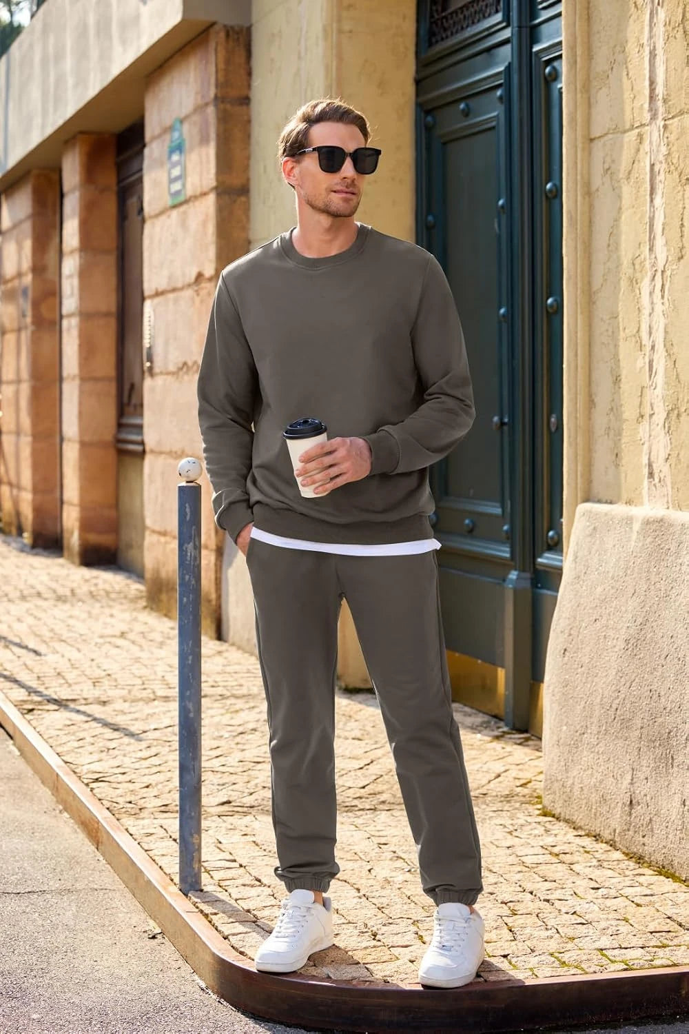 JMIERR Mens Fleece Sweatsuit Jogger Set