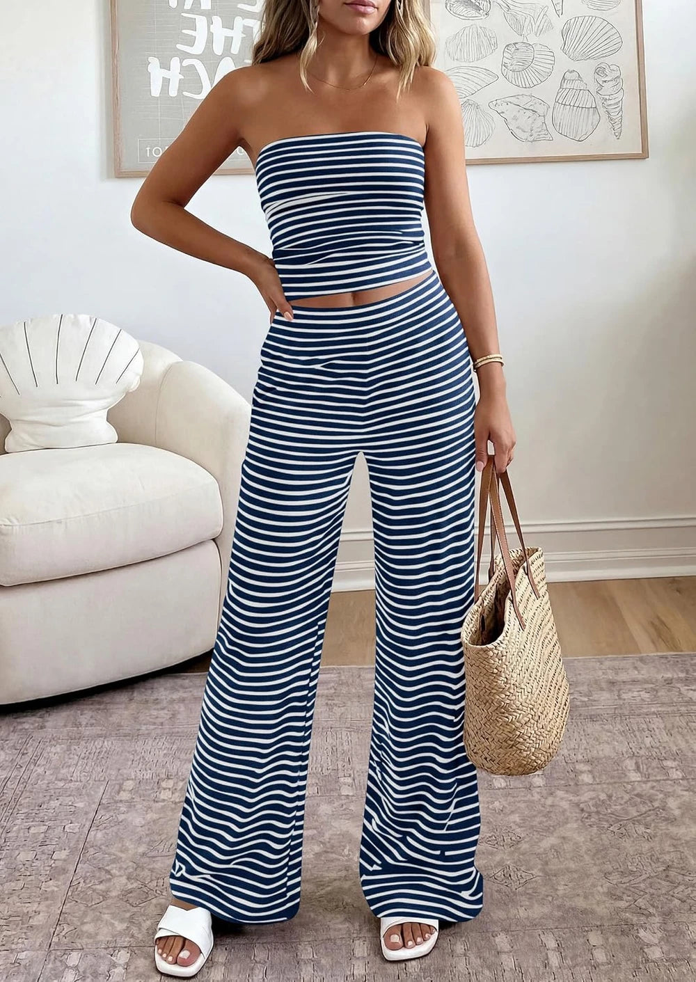 Striped Two Piece Lounge Set