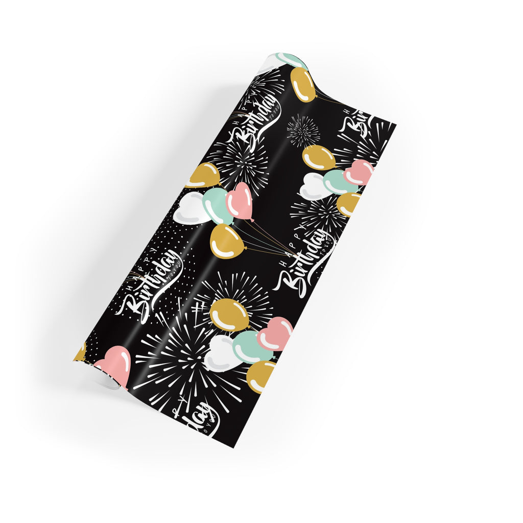 🎈✨ Midnight Birthday Celebration Balloons Gift Wrapping Paper Roll – 1pc