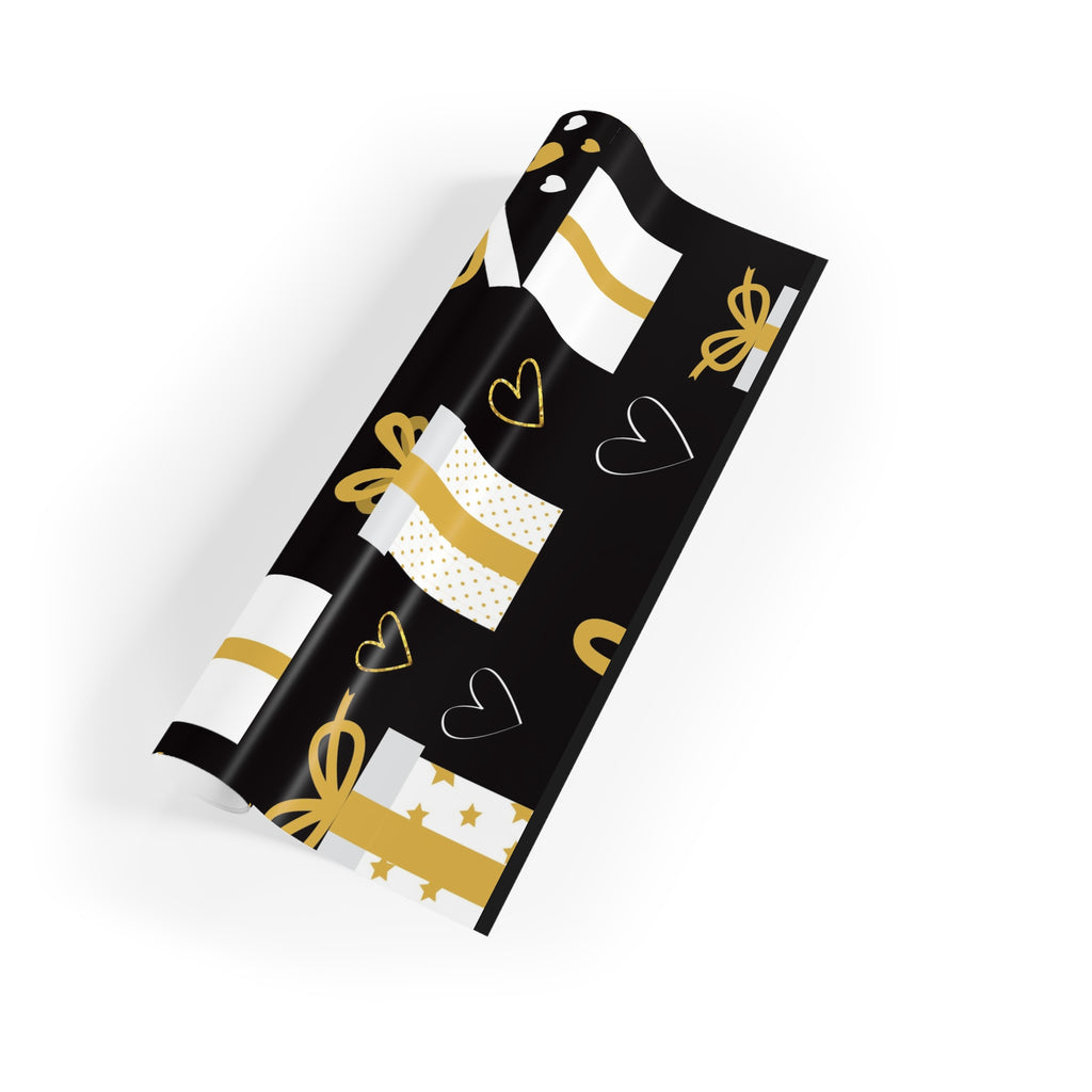 🖤✨ Black & Gold Celebration Gift Box Wrapping Paper Roll – 1pc