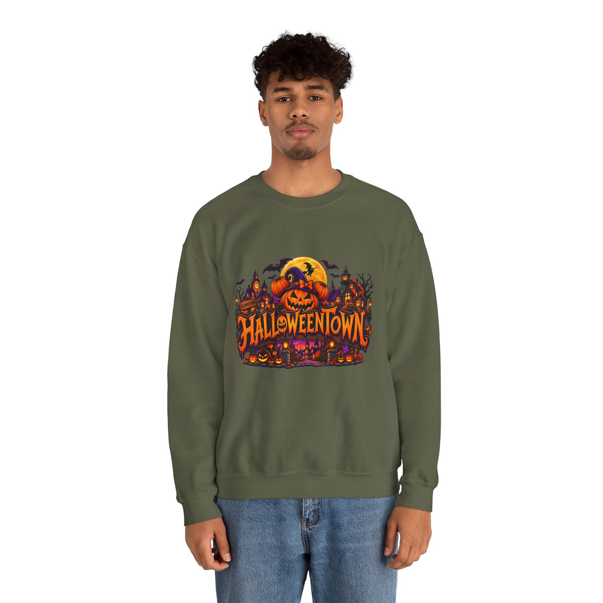 Halloween Town Pumpkin Graphic Sweatshirt – Spooky Fall Crewneck
