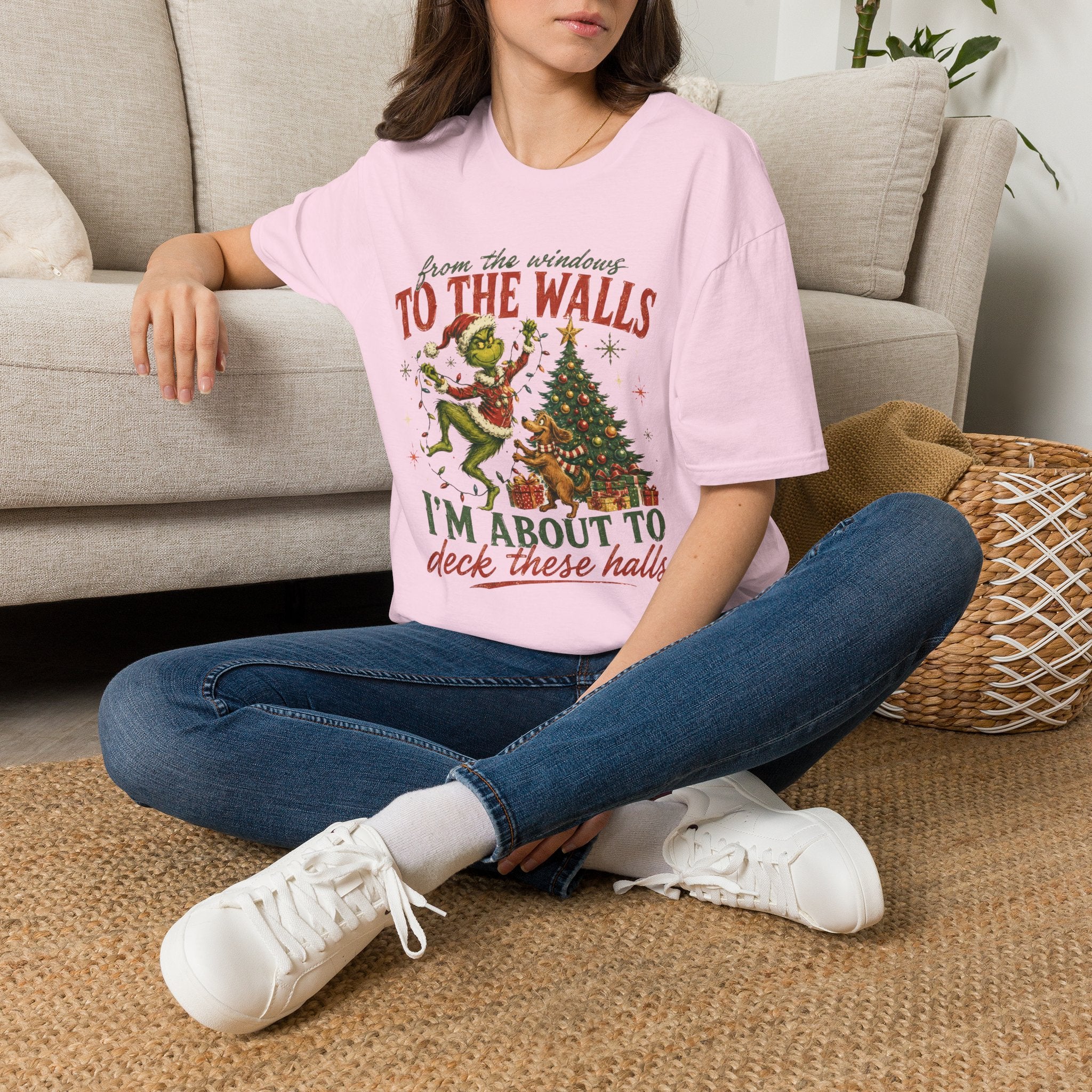 Grinch Christmas T-Shirt — "From the Windows to the Walls I'm About to Deck These Halls" Holiday Tee