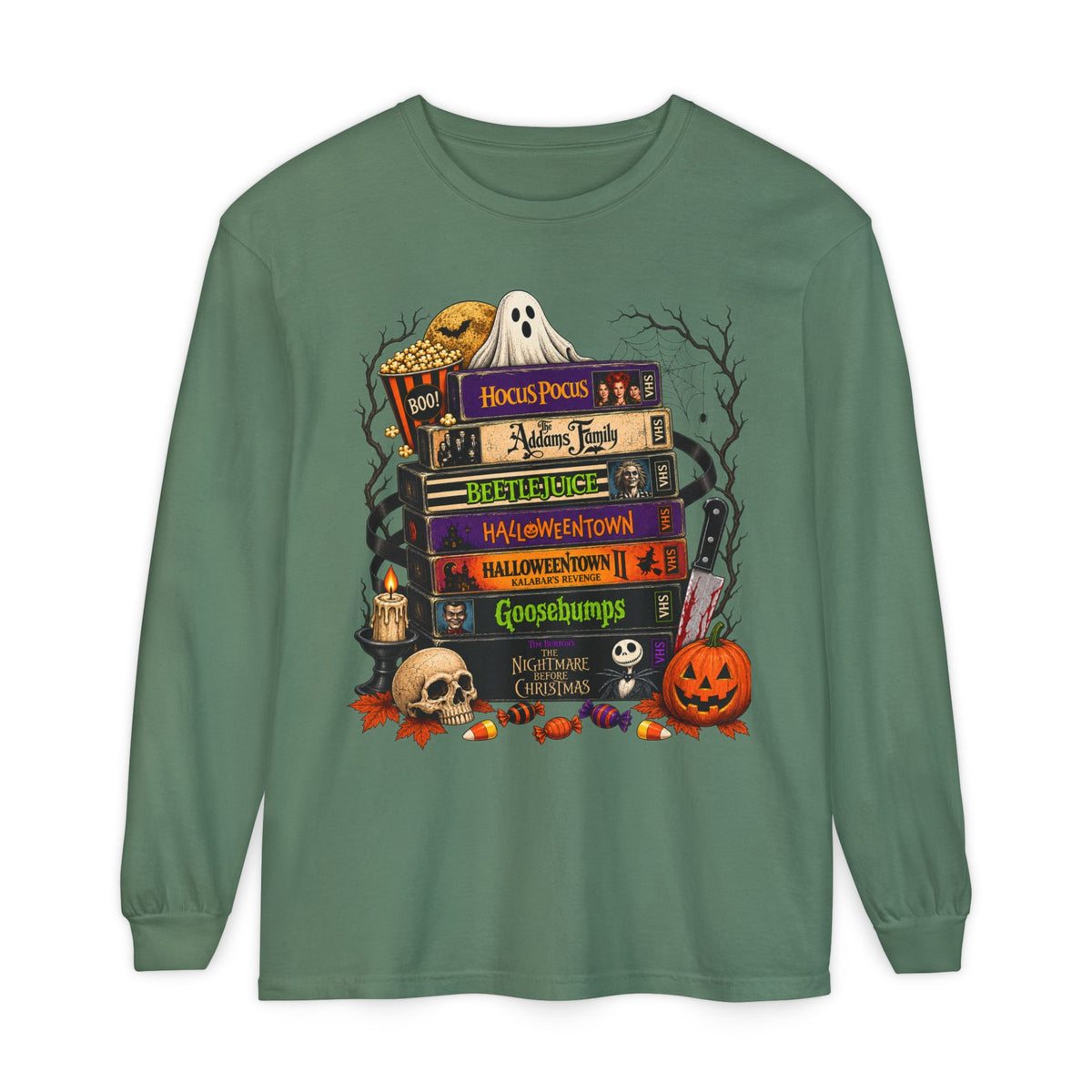 Halloween Horror Book Stack Long Sleeve Tee