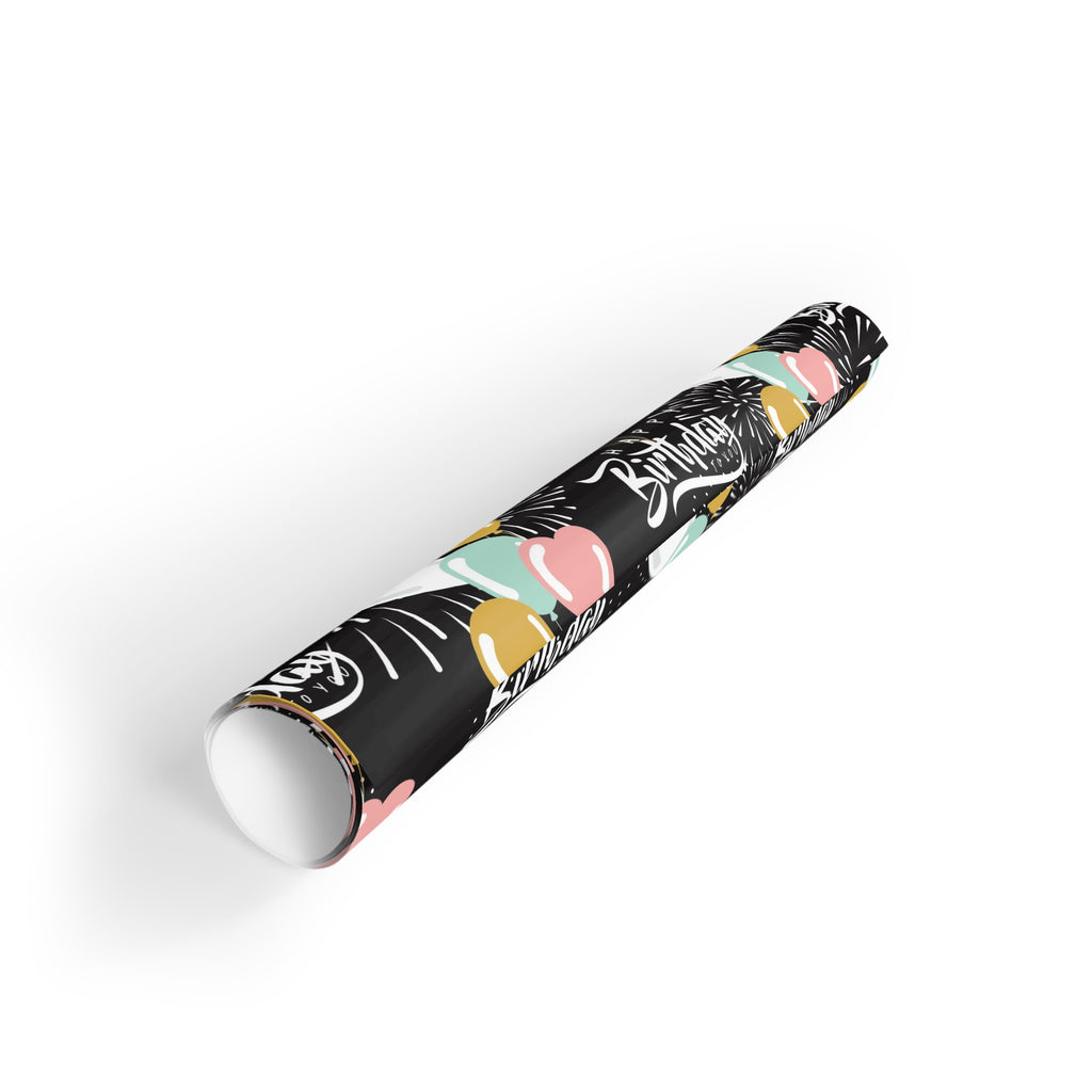 🎈✨ Midnight Birthday Celebration Balloons Gift Wrapping Paper Roll – 1pc