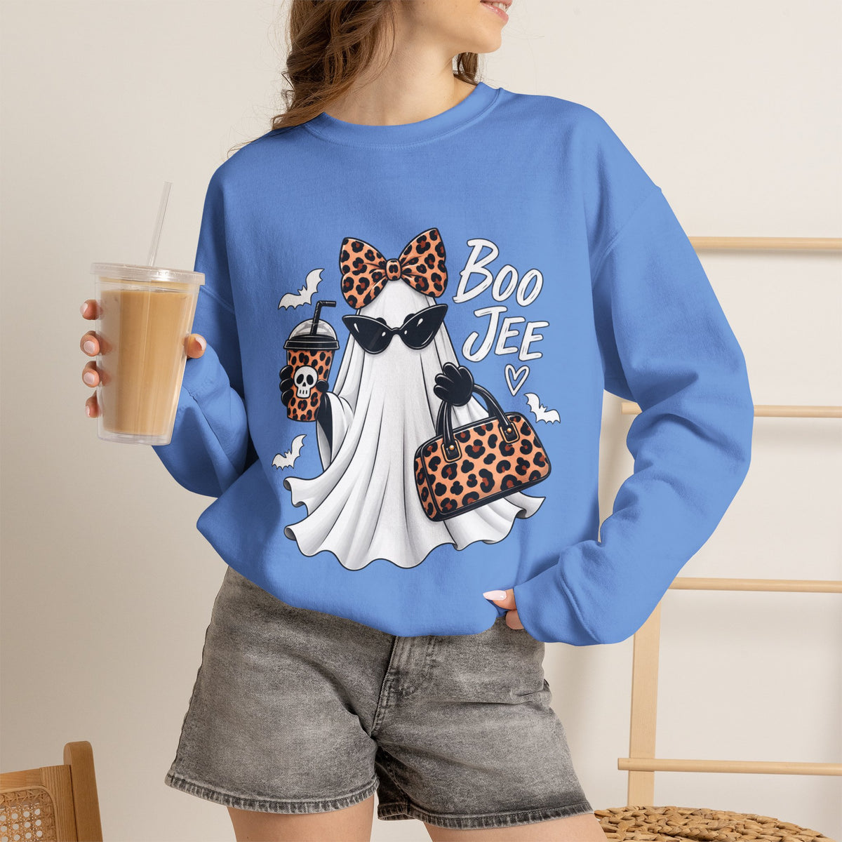 🔥 Boo Jee Leopard Ghost Halloween Graphic Crewneck Sweatshirt