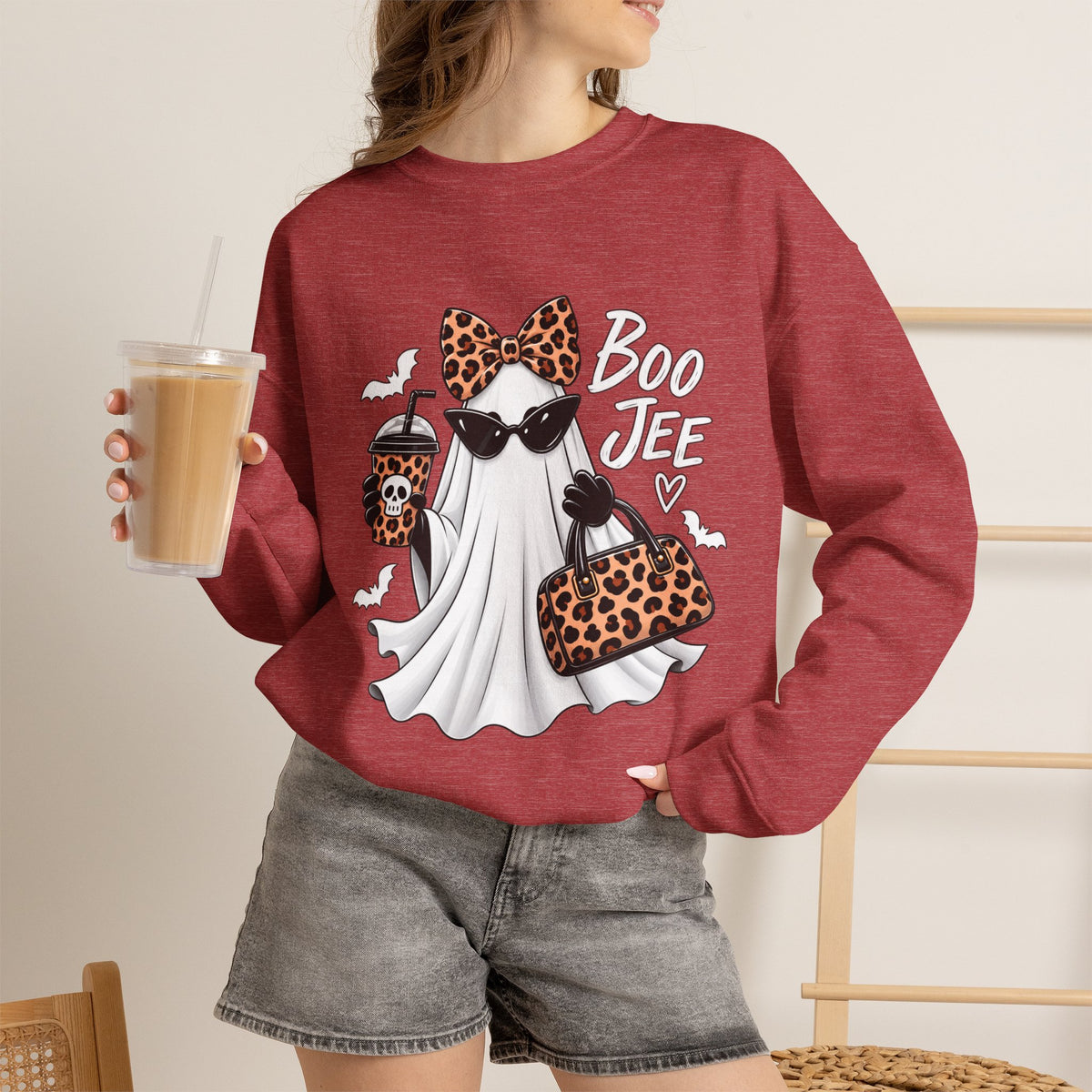 🔥 Boo Jee Leopard Ghost Halloween Graphic Crewneck Sweatshirt