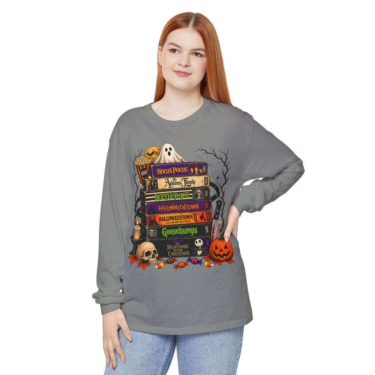 Halloween Horror Book Stack Long Sleeve Tee