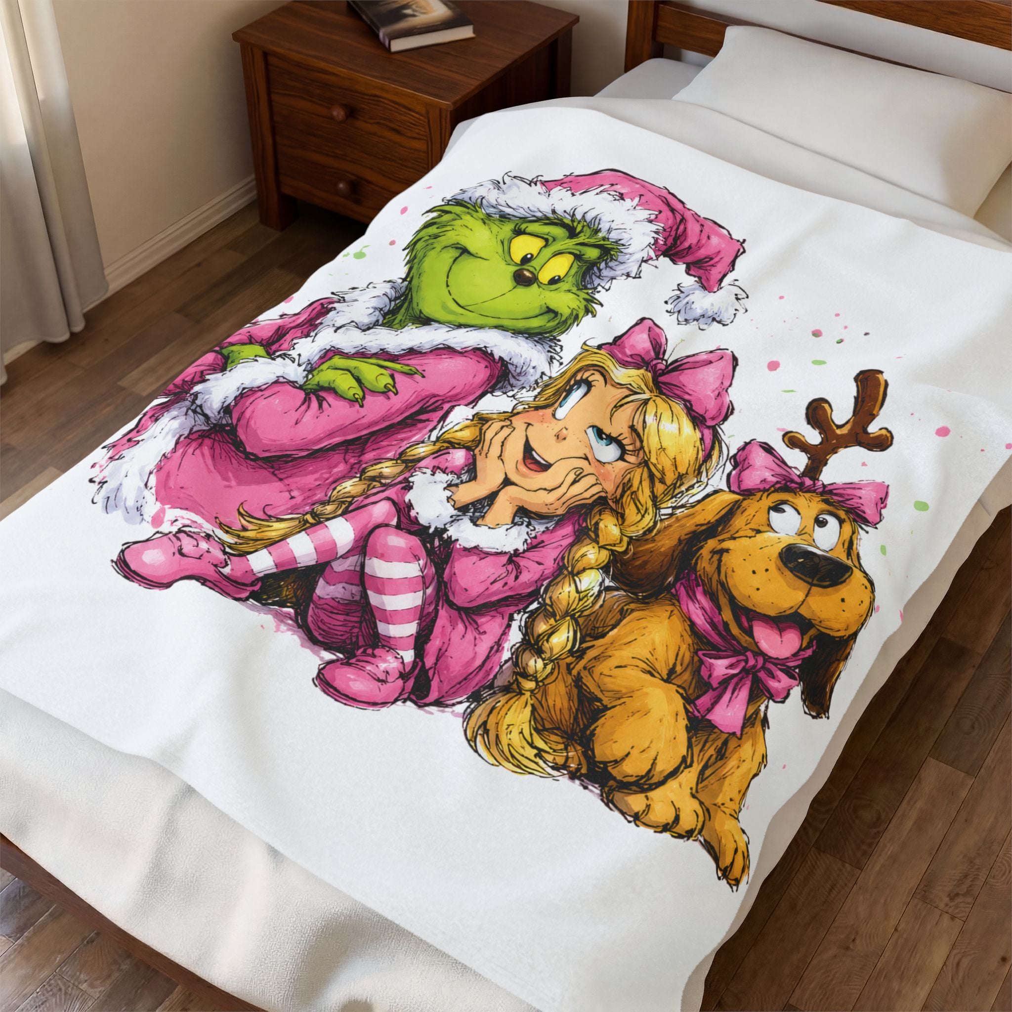 Grinch Family Christmas Velveteen Plush Blanket — Cozy Holiday Kids Throw