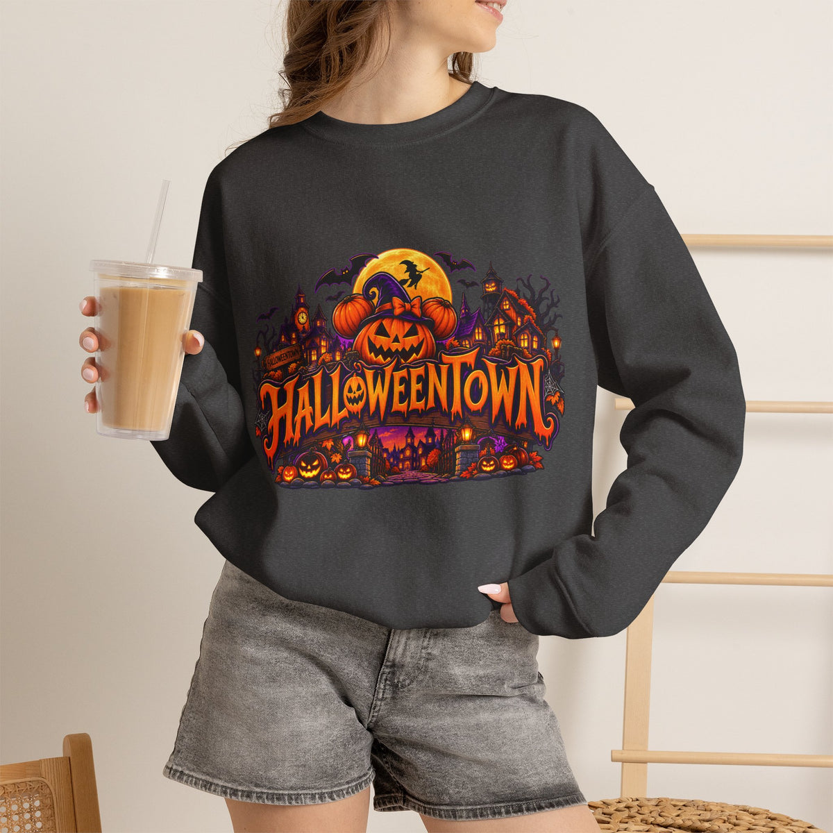 Halloween Town Pumpkin Graphic Sweatshirt – Spooky Fall Crewneck