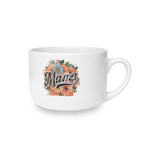 25oz Ceramic Latte Mug — Floral "Mama" Script Design, Gift for Moms, Mother's Day Coffee Cup