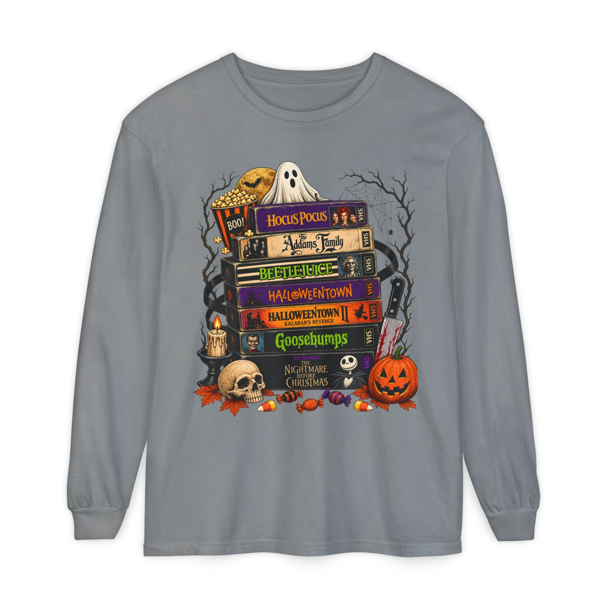 Halloween Horror Book Stack Long Sleeve Tee