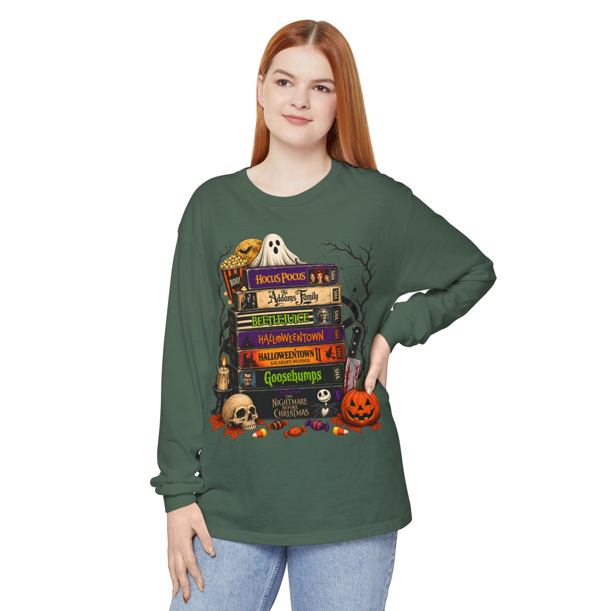 Halloween Horror Book Stack Long Sleeve Tee
