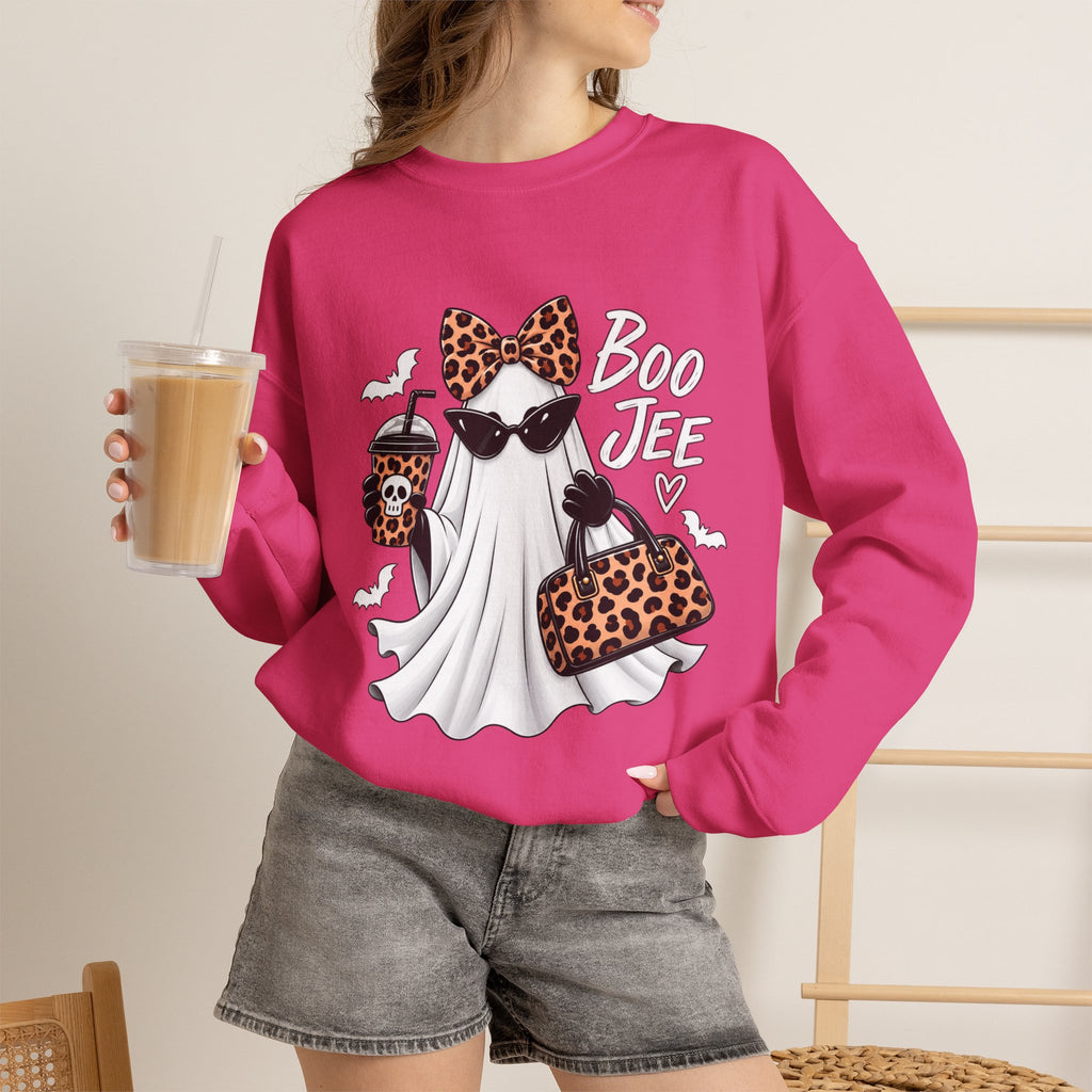 🔥 Boo Jee Leopard Ghost Halloween Graphic Crewneck Sweatshirt