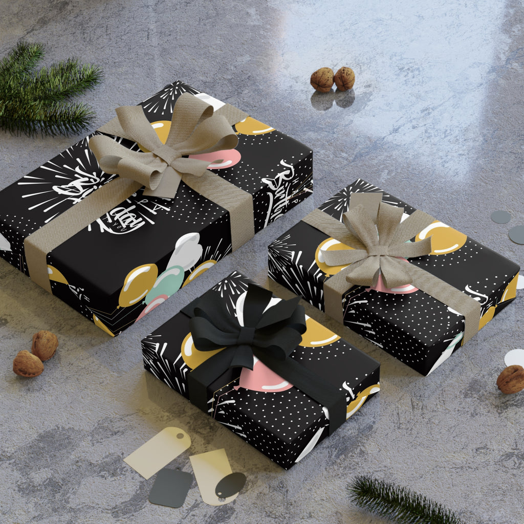 🎈✨ Midnight Birthday Celebration Balloons Gift Wrapping Paper Roll – 1pc