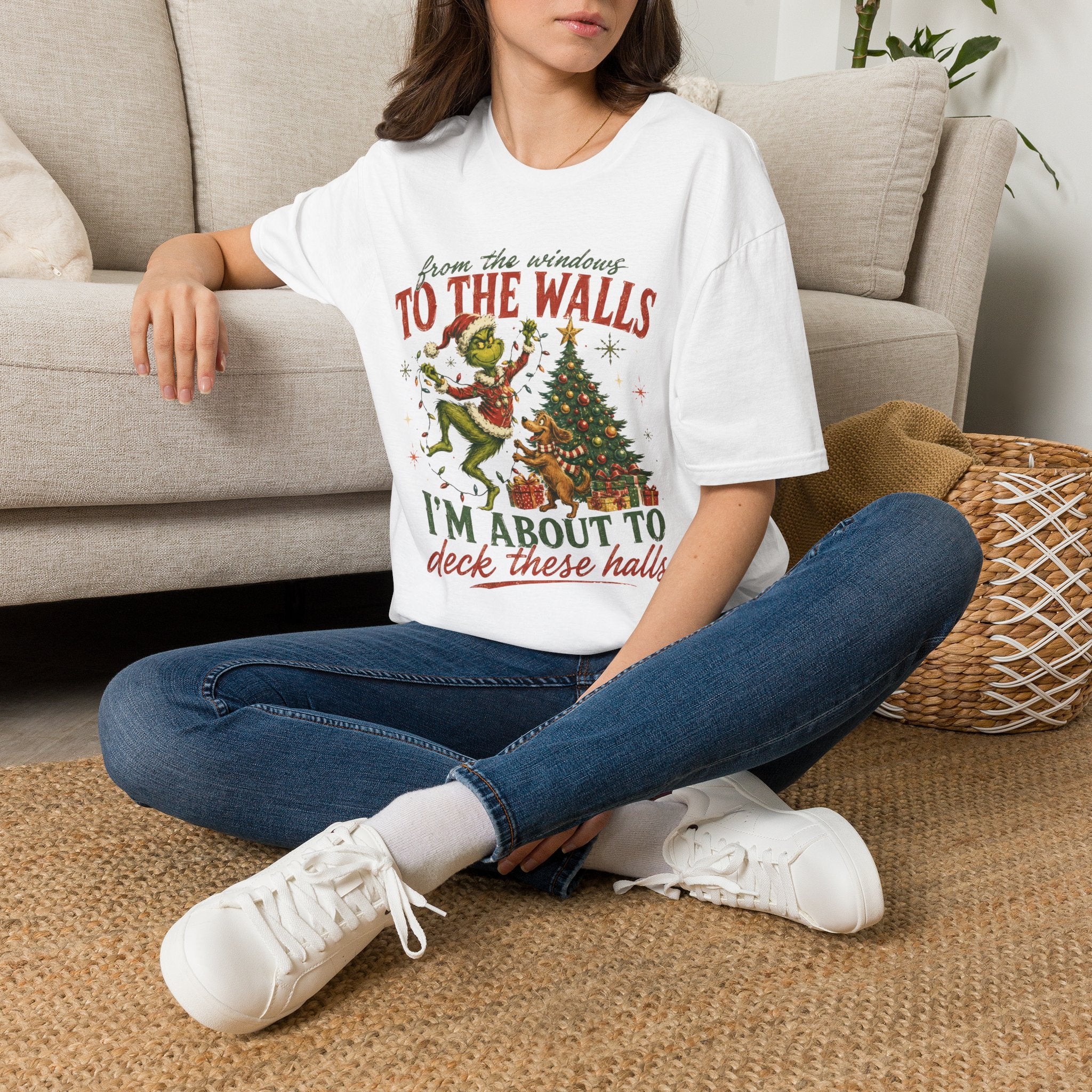 Grinch Christmas T-Shirt — "From the Windows to the Walls I'm About to Deck These Halls" Holiday Tee